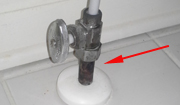 Corrosion on copper stub behind toilet caused by Chinese Drywall